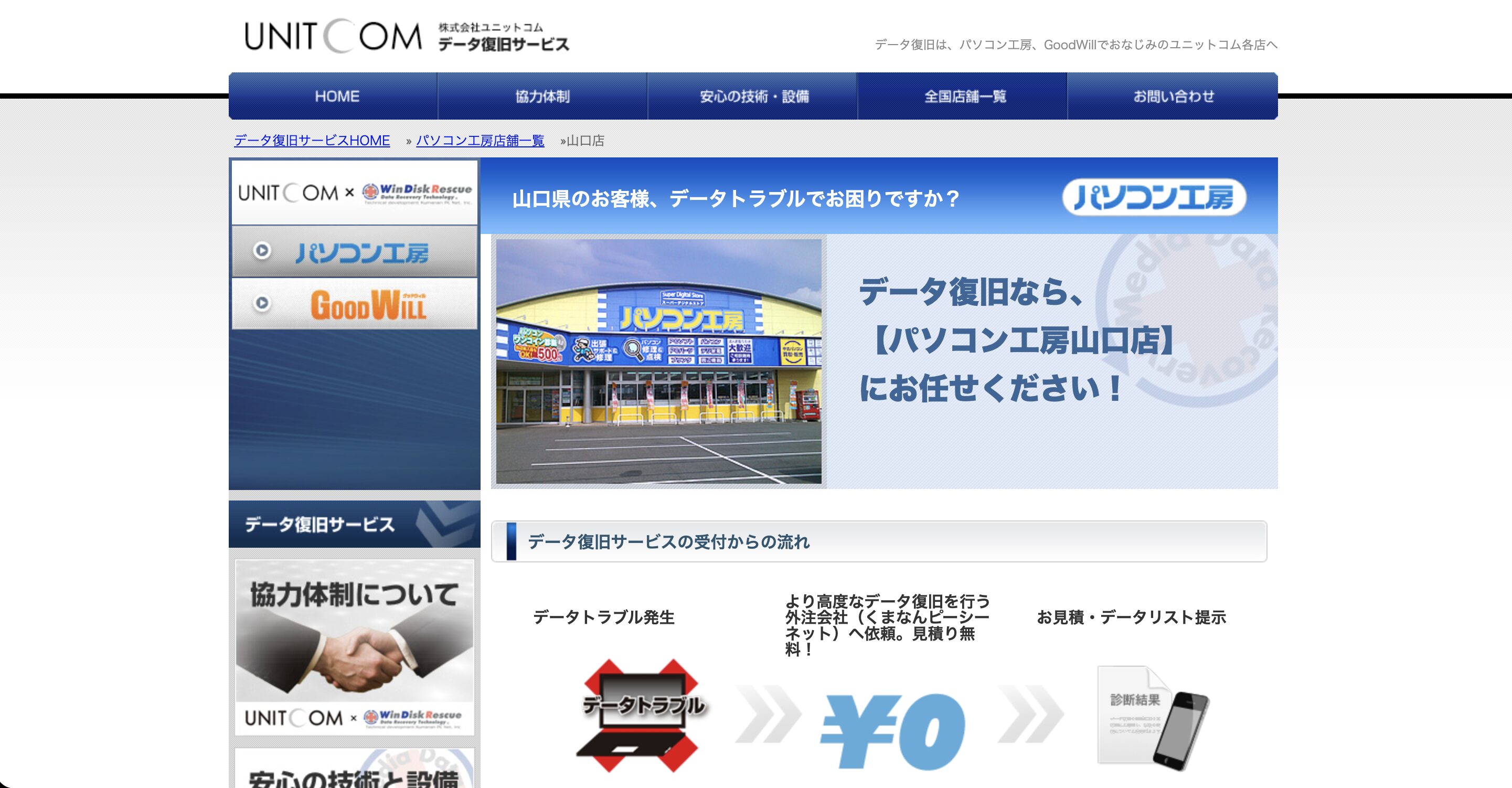UNITCOMデータ復旧サービス・パソコン工房山口店
